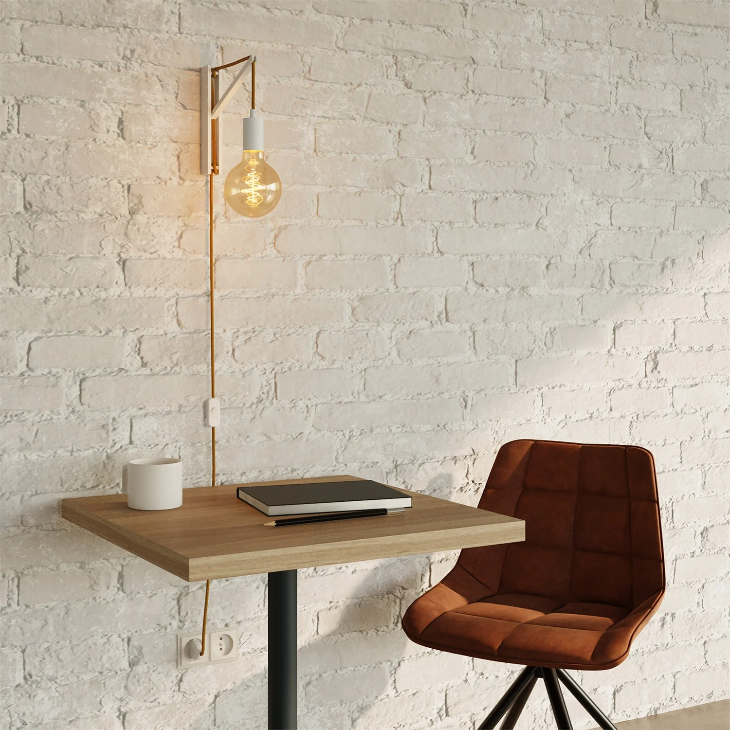 Wandleuchte aus Metall mit 2-poligem Stecker – Weiß - Image 2