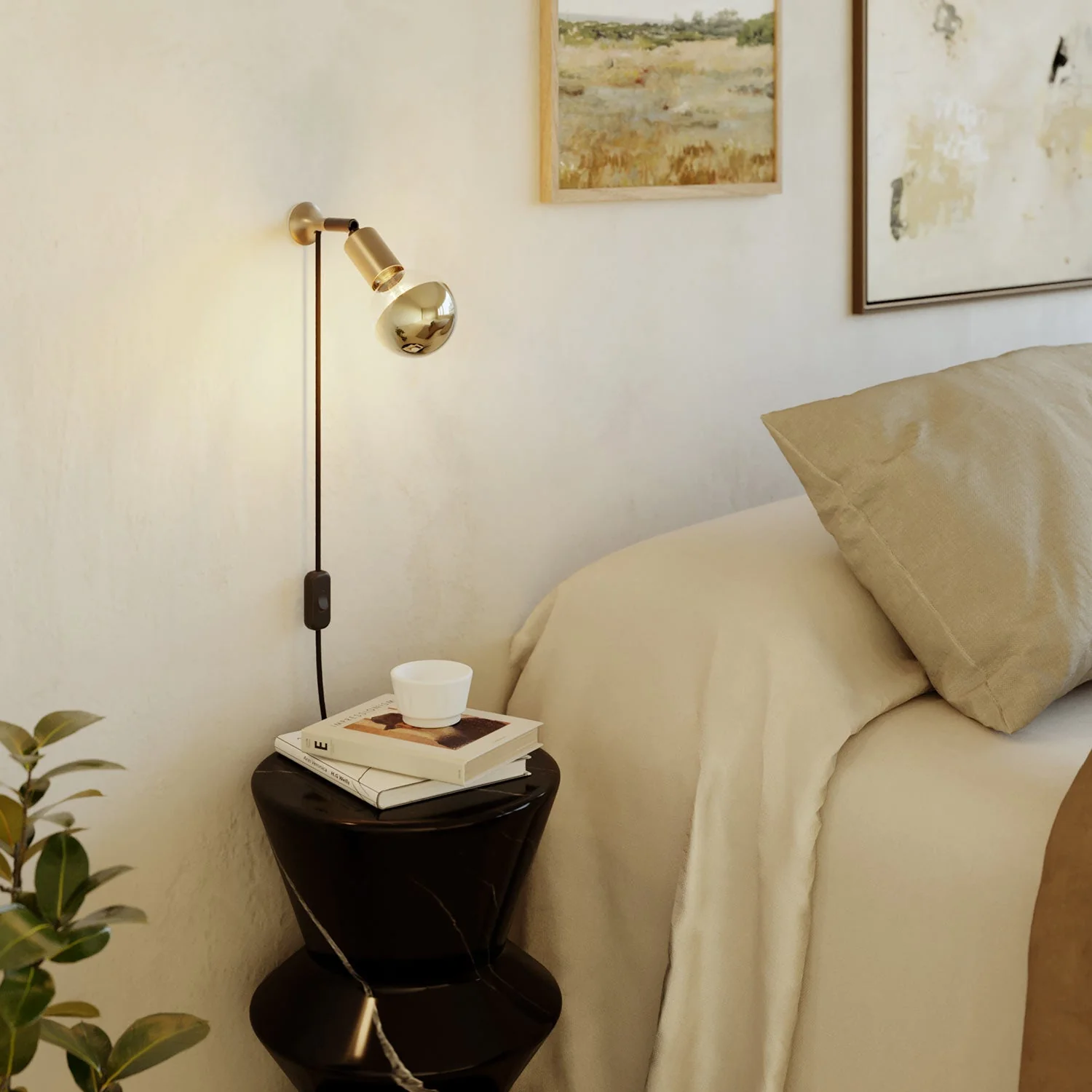 Wandleuchte MAG-Y mit Gelenk, Halbkugellampe und UK-Stecker – Satin-Bronze - Image 2