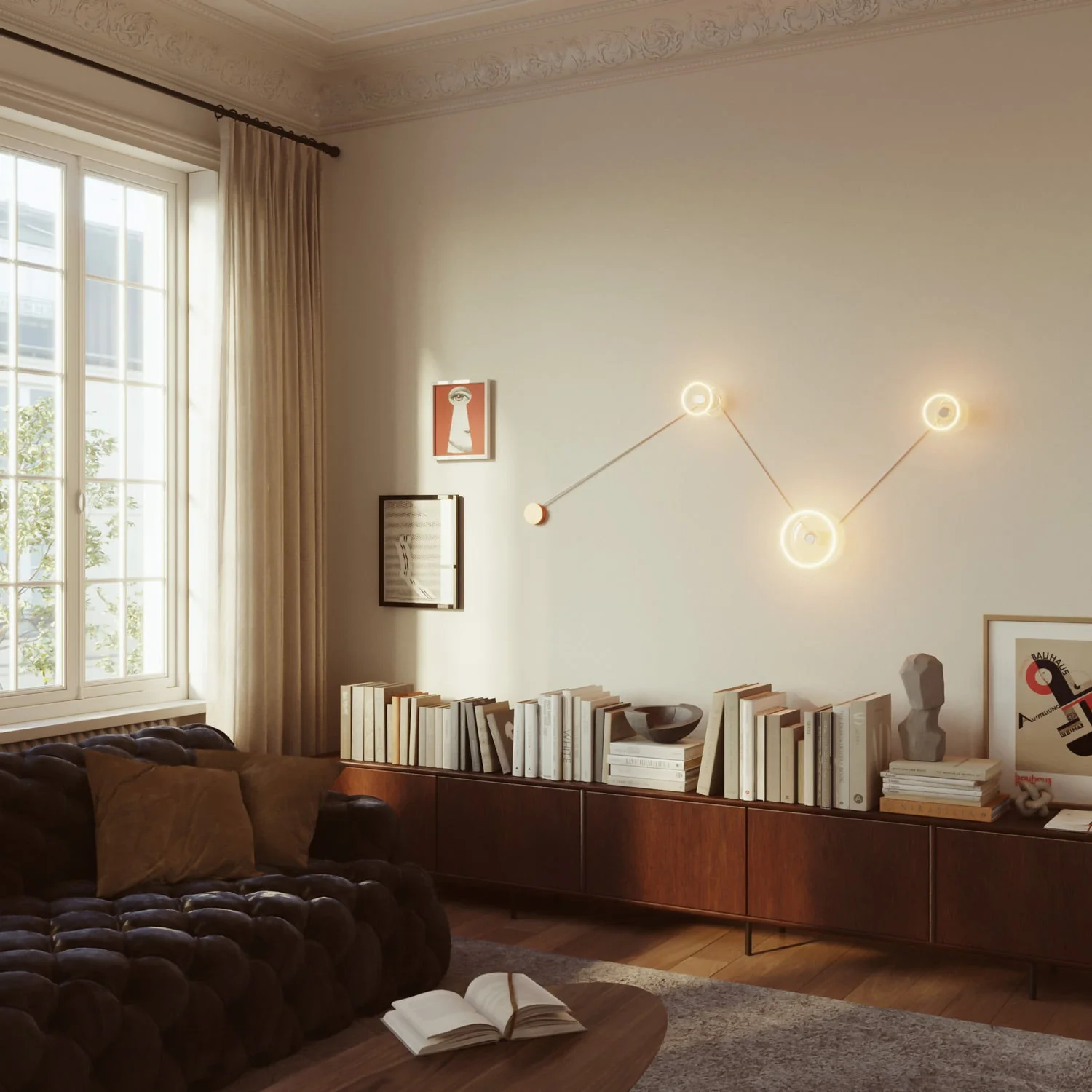 Wandleuchte Spostaluce mit 3 Ghost-Leuchtmitteln und weiß-goldenem Kabel - Image 2