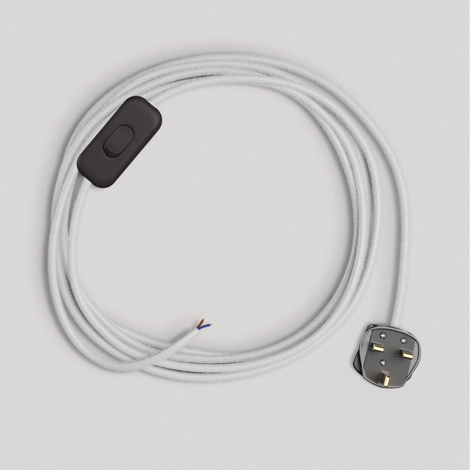 Lampenkabel mit weißem Baumwollkabel, 1,80 m, und UK-Stecker