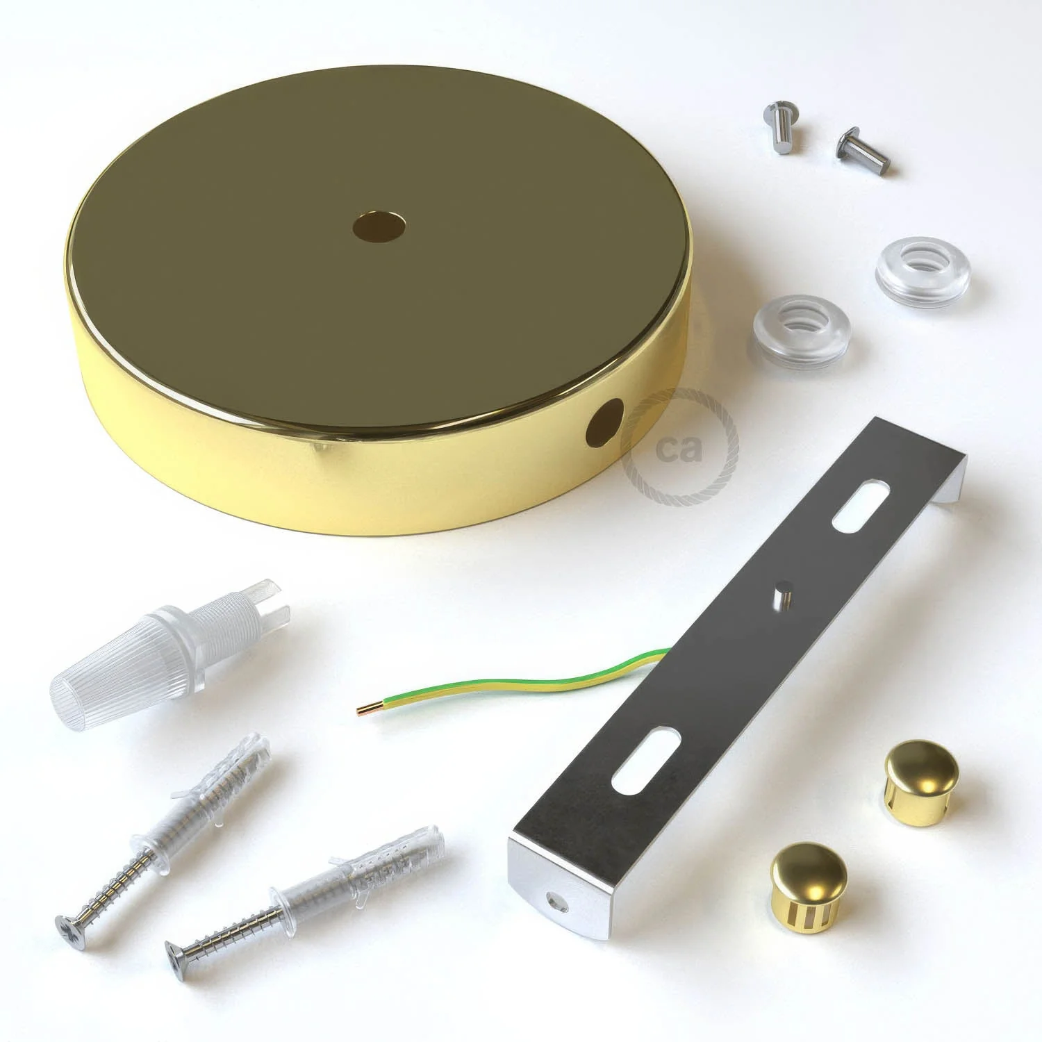Zylindrisches Rosetten-Kit aus Metall mit 1 mittleren und 2 seitlichen Löchern – Messing - Image 3