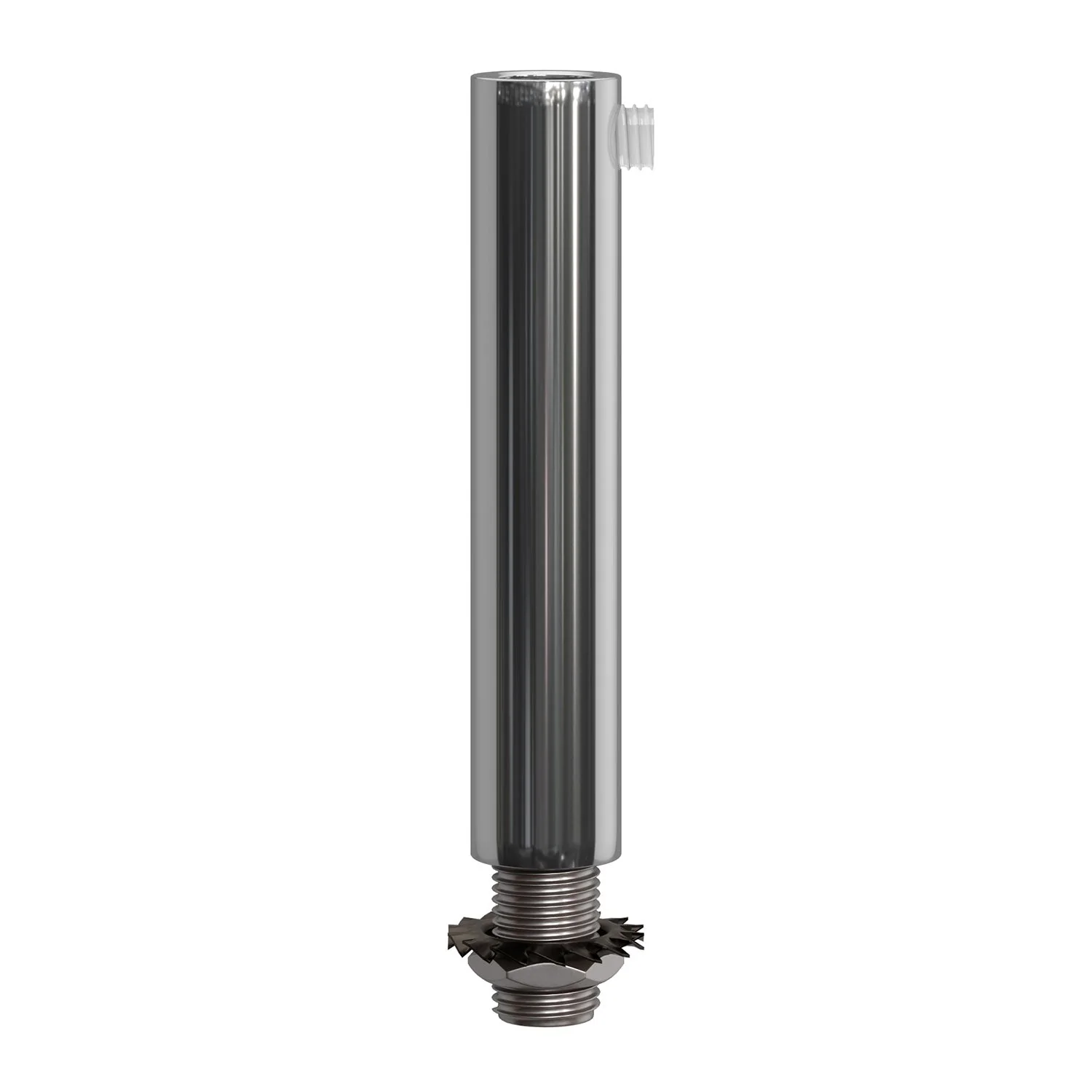 Zylindrische Metall-Zugentlastung, 7 cm lang, mit Stange, Mutter und Unterlegscheibe – Chrom