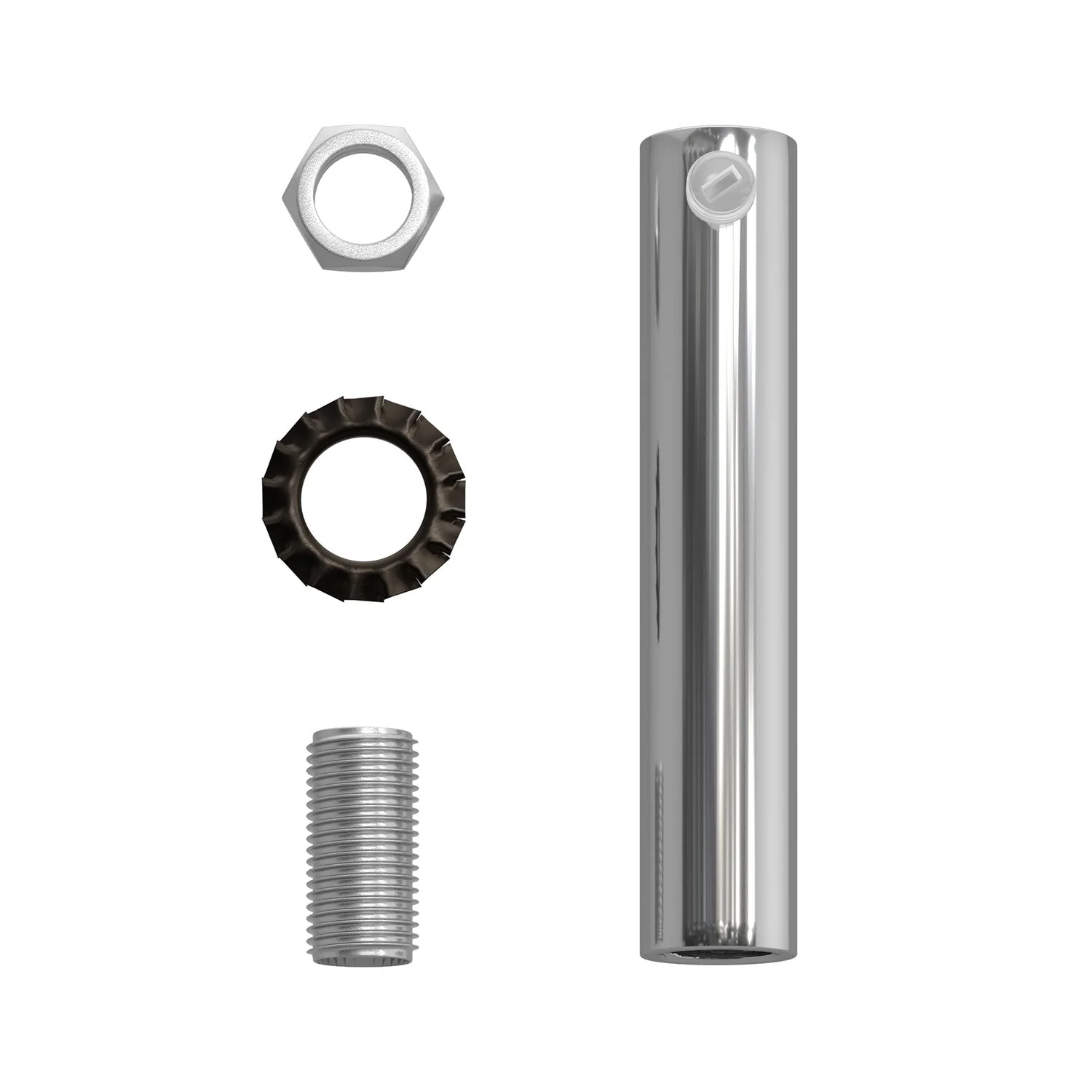 Zylindrische Metall-Zugentlastung, 7 cm lang, mit Stange, Mutter und Unterlegscheibe – Chrom - Image 4