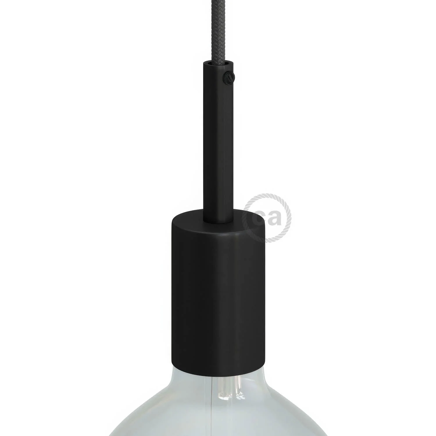 Zylindrisches UL E26 Lampenfassungs-Kit aus Metall mit 7 cm Zugentlaster – Schwarz