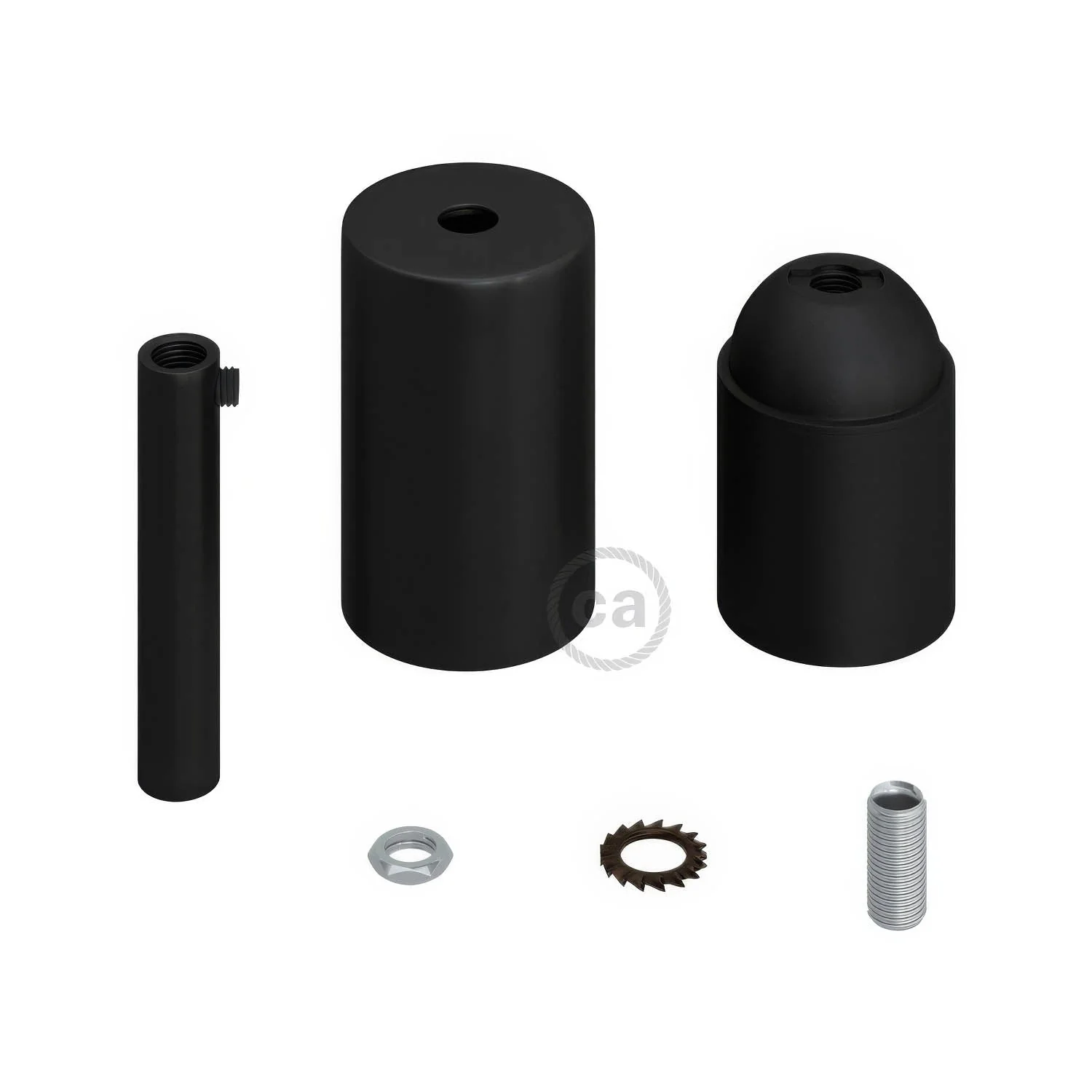 Zylindrisches UL E26 Lampenfassungs-Kit aus Metall mit 7 cm Zugentlaster – Schwarz - Image 2