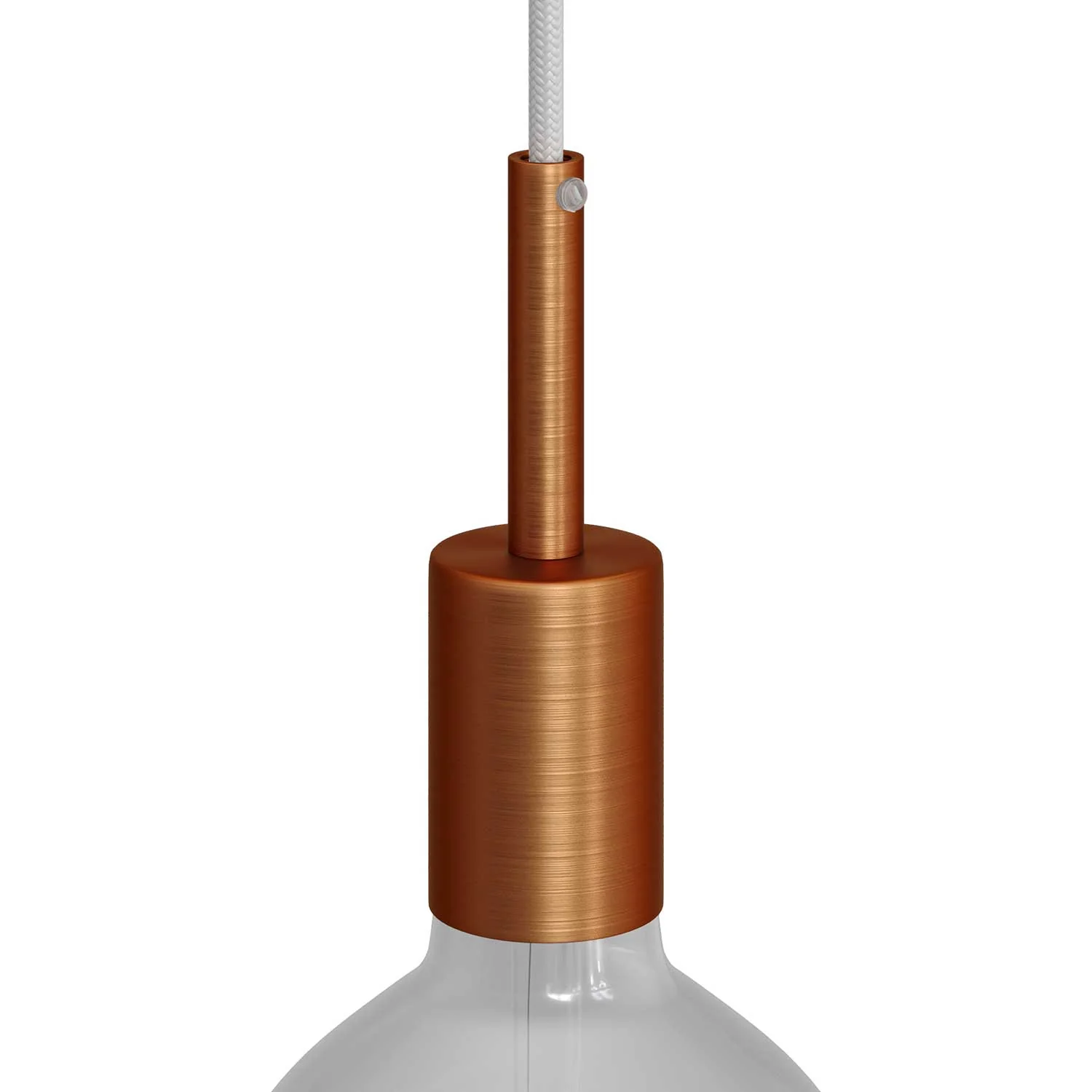 Zylindrisches Metall-UL-E26-Lampenfassungsset mit 7 cm Kabelklemme – gebürstetes Kupfer