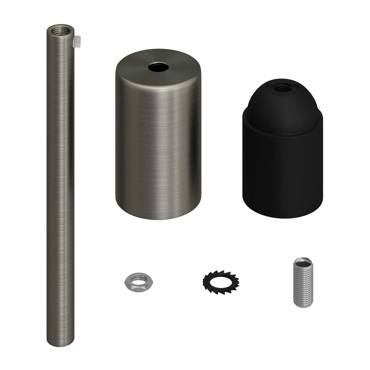 Zylindrisches Metallfassungsset UL E26 mit 15 cm Zugentlastung – gebürstetes Titan - Image 2